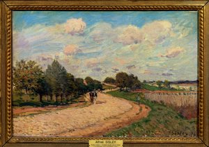 Az út Mantes felé Alfred Sisley (1839-1899) festménye 1874 Méret: 0,38 x 0,55 m Párizsi Louvre Múzeum Kötelező említés: Helene és Victor Lyon adomány alkotó: Alfred Sisley