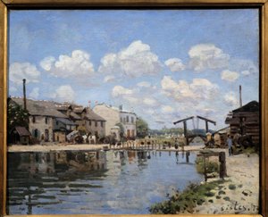 A Saint Martin-csatorna Párizsban 1872-ben Kilátás a zárra. Alfred Sisley (1839-1899) festménye 1872 Dim. 0,38 x 0,46 m Párizs, musee d