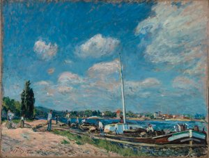 Bárkák kirakodása Billancourtban, 1877. alkotó: Alfred Sisley
