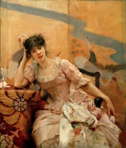 A.Stevens, Fiatal nő és japán képernyő alkotó: Alfred Emile Stevens