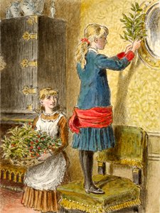 Karácsonyi dekoráció, kocsma. 1854. alkotó: Alfred W Cooper