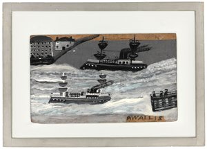 Fegyveres csónakok a háború idején (olaj a panelen) (lásd még: 1074078) alkotó: Alfred Wallis
