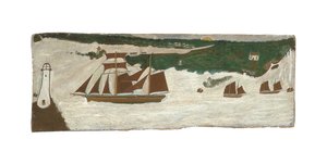 Világítótorony mellett elhaladó csónak, 1855-1942 körül (olaj, tábla) alkotó: Alfred Wallis