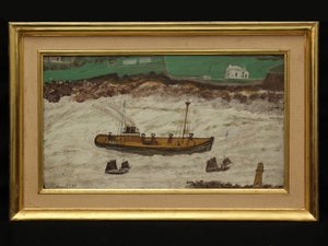 Három csónak a világítótorony és a part között, 1930 körül (olaj a kártyán)