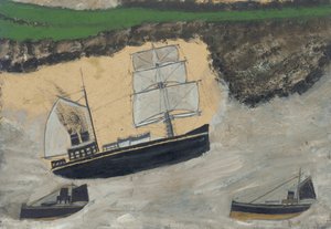 Három gőzhajó (olaj és ceruza a fedélzeten) alkotó: Alfred Wallis