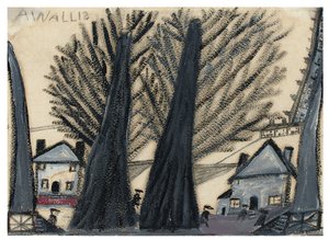 Két fa (ceruza és olaj a kártyán) alkotó: Alfred Wallis