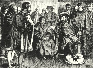 Sir Thomas More VIII. Henrik udvarában, ellenállva annak, hogy a királyok megpróbálják rávenni, hogy mondjon valamit, amivel szórakoztatja.