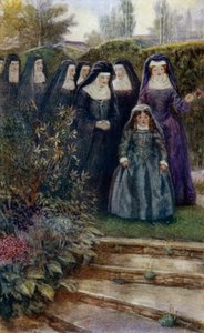A fiatal Marie-Angelique Arnauld a kolostor kertjében sétál az apácáival alkotó: Alfred Wallis Mills