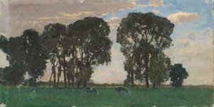 Langenpreising, szarvasmarha-legelő nagy fákkal