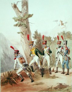Francia csapatok, vésette Gustave David (1824-91) 1810 (litho) alkotó: Alfred de (after) Marbot