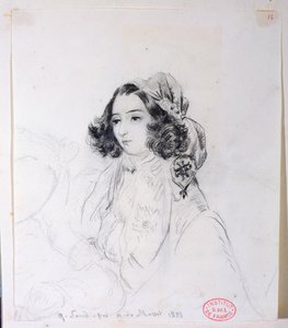 George Sand (1804-76) fejkendőt visel, 1833