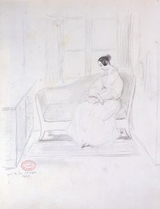 George Sand (1804-76), az ablak melletti kanapén olvas, 1833