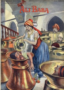 Ali Baba (és a negyven tolvaj). Népszerű mese 1001 éjszakáról vagy ezeregy éjszakáról). Vaccari és Carrey illusztrációja a „” Les beaux tales”” „” Nos loisirs””” gyűjteményben 1910 körül. Magángyűjtemény.