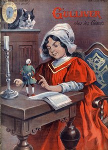Gulliver az óriásokban (Brobdingnag). Jonathan Swift (1667-1745) meséje. Vaccari és Carrey illusztrációja a „” Les beaux tales”” „” Nos loisirs””” gyűjteményben 1910 körül. Magángyűjtemény.