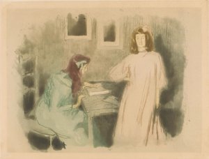 Két lány egy belső térben alkotó: Alfredo Müller (signed by artist)