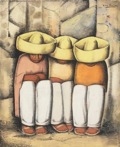 Pihenő indiánok, 1935 körül (tempera és szén a kártyán) alkotó: Alfredo Ramos Martinez