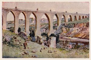 Aques Livres vízvezeték, Lisszabon (színes litográfia) alkotó: Alfredo Roque Gameiro