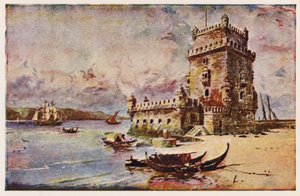 Belem tornya, Lisszabon (színes litográfia) alkotó: Alfredo Roque Gameiro