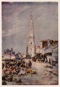 Clerigos torony, Porto, Portugália (színes litográfia)