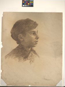 Fej (kréta törtfehér papíron) alkotó: Alice Woods