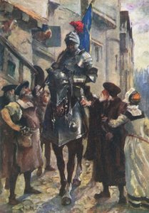 Flodden hírnöke a rossz hírt hozza Edinburghba (színes litó) alkotó: Allan (after) Stewart