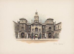Ismerős London: Horse Guards (színes litográfia)