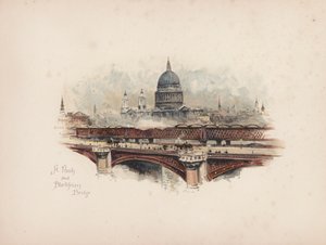 Ismerős London: St Pauls és Blackfriars Bridge (színes lithó)