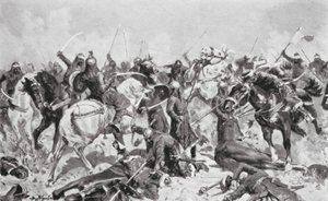 A Rajputok utolsó harca a mohamedánok ellen Kr. u. 1192-ben (litográfia) alkotó: Allan Stewart
