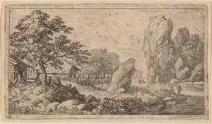 Hegyes szikla a folyó partján, valószínűleg c. 16451656. alkotó: Allart van Everdingen
