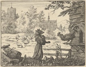 Renard, szerzetesnek álcázott, elnyeri a kakas bizalmát, 1650-75.