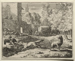 Reynard, a róka: Reynard üldözi a tyúkokat. alkotó: Allart van Everdingen