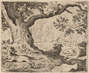 Reynard apja és a kopók által üldözött macska, valószínűleg c. 16451656.