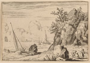 Tengeri táj három alakkal jobbra, valószínűleg c. 16451656.