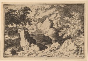 Három férfi egy sziklán, valószínűleg c. 16451656. alkotó: Allart van Everdingen