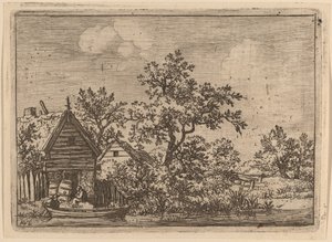 Két hordó egy kunyhó előtt, valószínűleg c. 16451656. alkotó: Allart van Everdingen