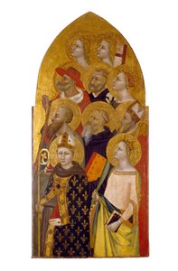 Szentek és angyalok, 1360-70 körül (tempera és aranylevél a panelen)