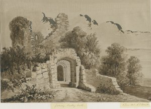Dudley kastély – Az átjáró: vörös-szépia mosórajz, 1843. június 8. alkotó: Allen Edward Everitt