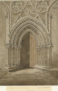 Lichfield katedrális – Nyugati ajtó: vörös/barna szépia rajz, 1842. augusztus 27. alkotó: Allen Edward Everitt