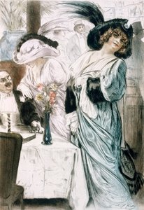 Divatos nők, Párizsból: Moeurs, Costumes et Attitudes 1912-13, Vol. 1: Les Bars, 1914-ben (színes litho)