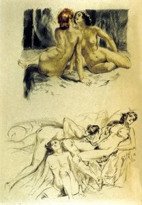 Charles Baudelaire (1821-1867) francia költő „Les fleurs du mal” című könyvében az „átkozott nők” illusztrációja. Almery Lobel-Riche (Lobel Riche) rézkarca (1880-1950). 20. század