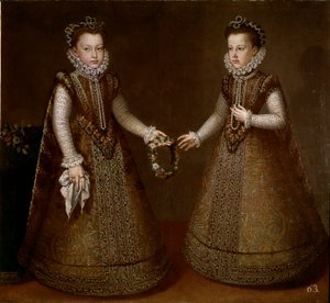 II. Fülöp (1527-1598) spanyol király lányai, Izabella és Katalin portréja Alonso Sanchez-Coello (Sanchez Coello) festménye (1531-1588 körül) 1570 Madrid környékén, Prado Múzeum alkotó: Alonso Sánchez Coello