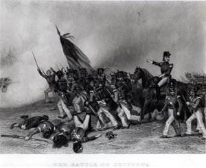 A chippewai csata, Scott tábornok elrendeli a McNeil zászlóalj rohamát, 1814. július 5., metszet: Johnson, Fry und Co. (metszet) (bundw fotó) alkotó: Alonzo Chappel