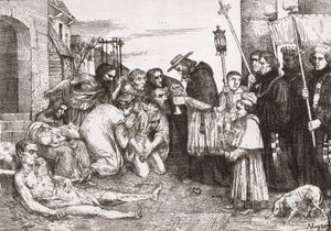 Pestis áldozatai Rómában (metszet) alkotó: Alphonse (after) Legros