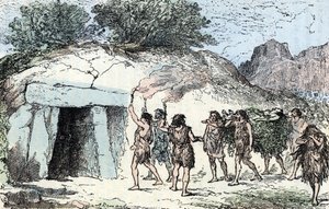 Őstörténet, neolitikum; ceremony funebre (Őskor, neolitikum: temetési szertartás) Metszet a „Természet és ember” című könyvéből, Renegade 1881 Magángyűjtemény