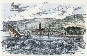Kilátás a Szajna árapály-fúrására Caudebec-en-Caux-nál (Caudebec en Caux) a Szajna-tengerparton, Normandia (a Szajna árapály-fúrása Caudebec en Caux-nál, Normandia) Metszet a „” La nature et l