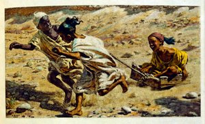 Dinet illusztrációja a "Káprázatok" arab életképekből. 1906. A Mirages, Scenes De La Vie Arab című kötetet Etienne Dinet illusztrálta Silman Ben Ibrahim Bamer kommentárjával. Nasreddine Dinet Alphonse-Etienne Dinet néven született; (1861-1929) francia szár alkotó: Alphonse Etienne Dinet