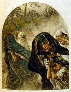Dinet illusztrációja a "Káprázatok" arab életképekből. 1906. A Mirages, Scenes De La Vie Arab című kötetet Etienne Dinet illusztrálta Silman Ben Ibrahim Bamer kommentárjával. Nasreddine Dinet Alphonse-Etienne Dinet néven született; (1861-1929) francia szár alkotó: Alphonse Etienne Dinet