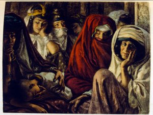 Dinet illusztrációja a "Káprázatok" arab életképekből. 1906. A Mirages, Scenes De La Vie Arab című kötetet Etienne Dinet illusztrálta Silman Ben Ibrahim Bamer kommentárjával. Nasreddine Dinet Alphonse-Etienne Dinet néven született; (1861-1929) francia szár alkotó: Alphonse Etienne Dinet