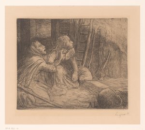 Két térdelő nő felnézett alkotó: Alphonse Legros (signed by artist)