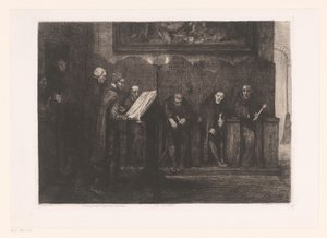 Nyolc férfi egy szónoki emelvény körül Le lutrin (cím a tárgyon) alkotó: Alphonse Legros